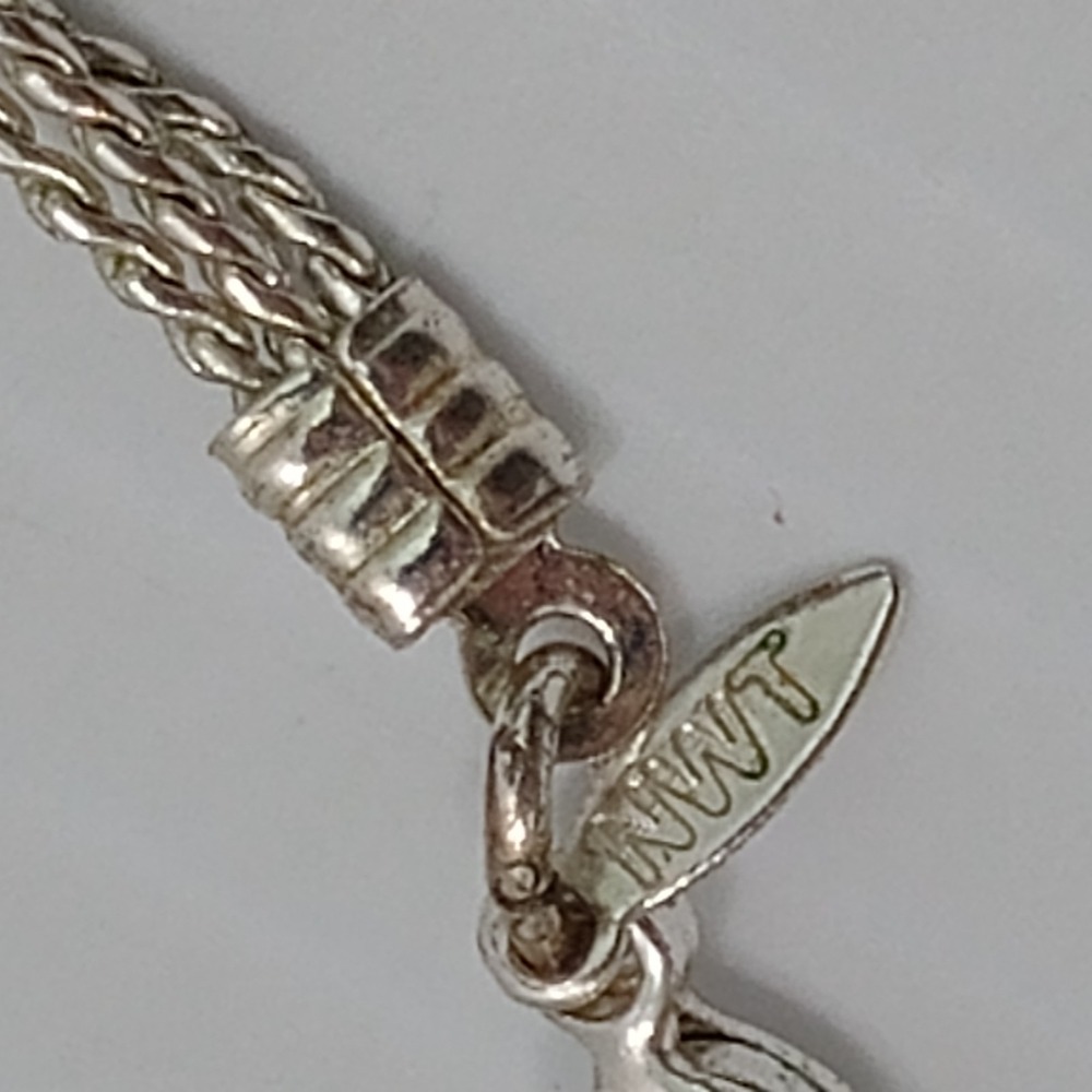Long Layered  Silver Tone Station Necklace Pink Coral Beads Stamped NWT - Picture 5 of 6